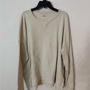 American Eagle Cream Waffle Knit Thermal Long Sleeve Top Relaxed Fit Size L/G